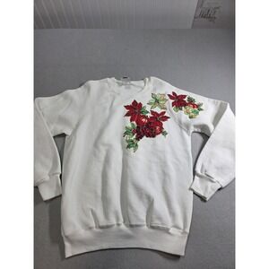 Vintage Lee Festive Poinsettia Sparkle Christmas Sweatshirt Large
